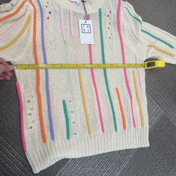 THML Sweater Top NWT • Cream Knit w/ Multicolor Raised Stripes • Size M - Picture 1 of 4